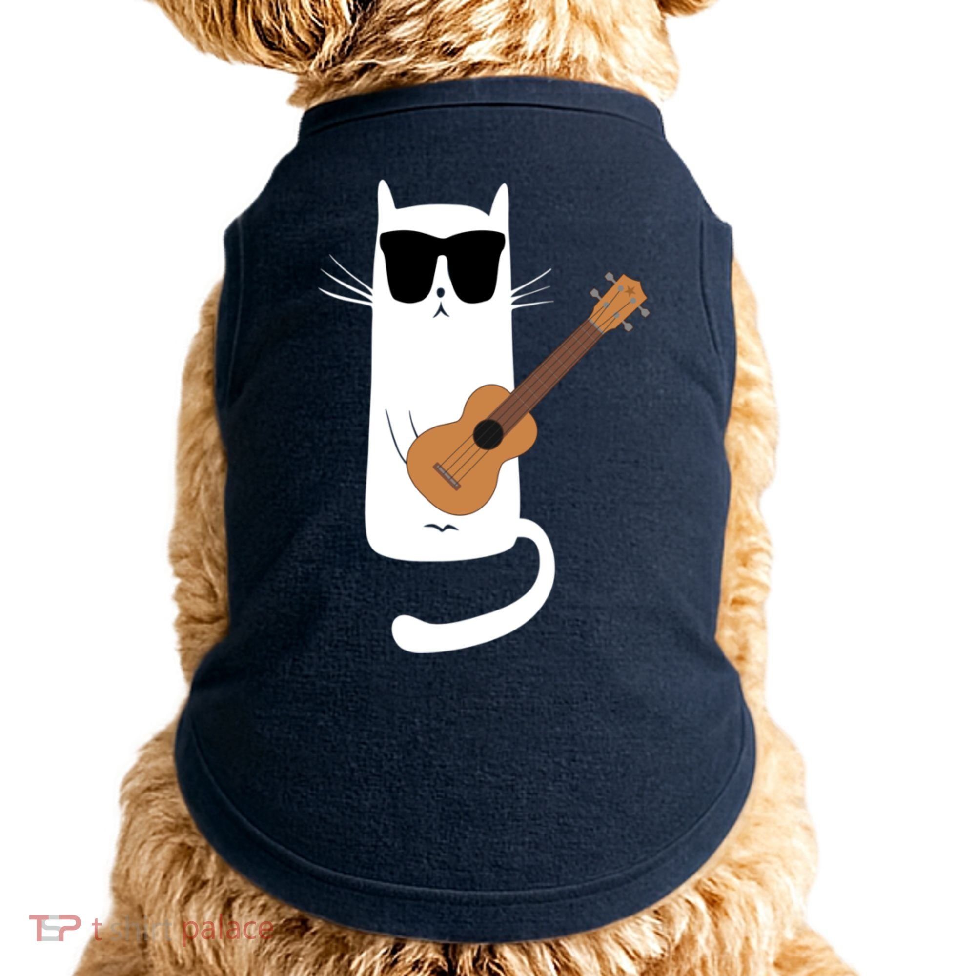 Funny Cat Wearing Sunglasses Playing Ukulele Doggie Tank