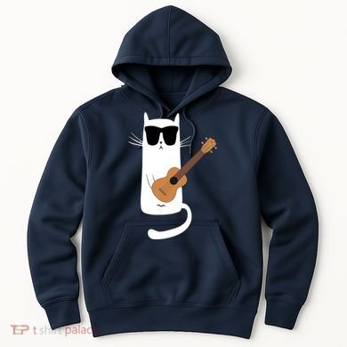 Funny Cat Wearing Sunglasses Playing Ukulele Hoodie