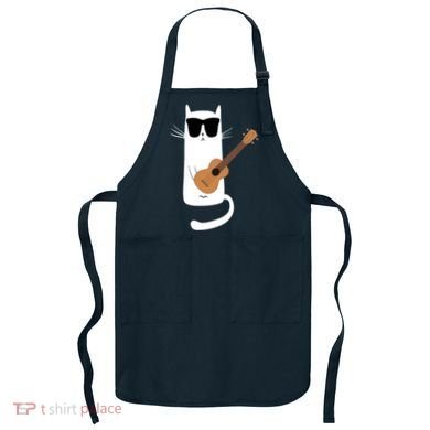 Funny Cat Wearing Sunglasses Playing Ukulele Apron