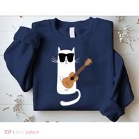 Funny Cat Wearing Sunglasses Playing Ukulele Sweatshirt thumb 2