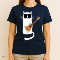 Funny Cat Wearing Sunglasses Playing Ukulele T-Shirt thumb 4