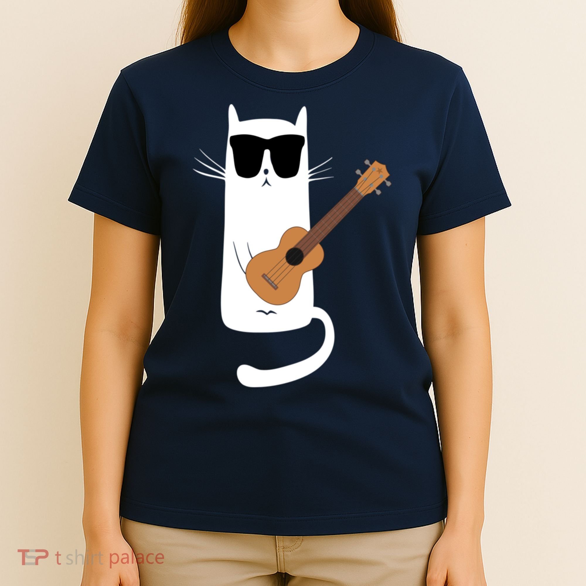 Funny Cat Wearing Sunglasses Playing Ukulele T-Shirt