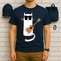 Funny Cat Wearing Sunglasses Playing Ukulele T-Shirt thumb 6