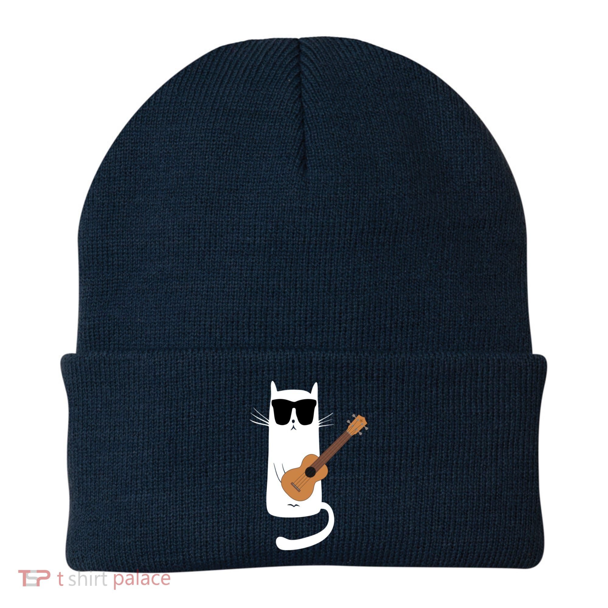Funny Cat Wearing Sunglasses Playing Ukulele Beanie