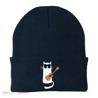Funny Cat Wearing Sunglasses Playing Ukulele Beanie thumb 0