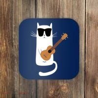 Funny Cat Wearing Sunglasses Playing Ukulele Coaster thumb 0