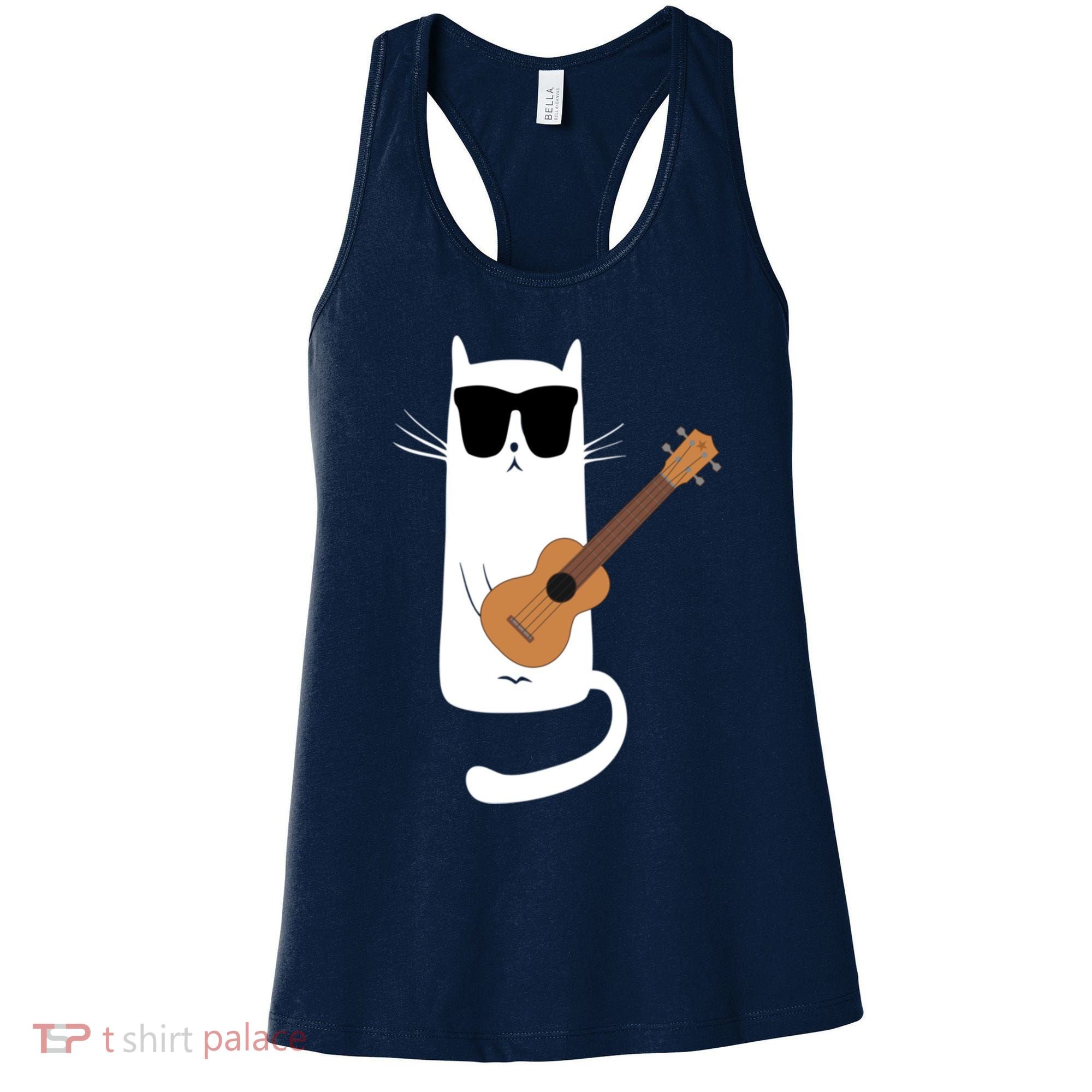 Funny Cat Wearing Sunglasses Playing Ukulele Women's Tank Top