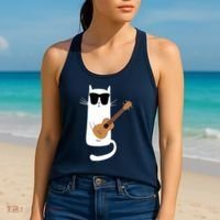Funny Cat Wearing Sunglasses Playing Ukulele Women's Tank Top thumb 2