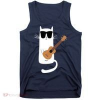 Funny Cat Wearing Sunglasses Playing Ukulele Tank Top thumb 0