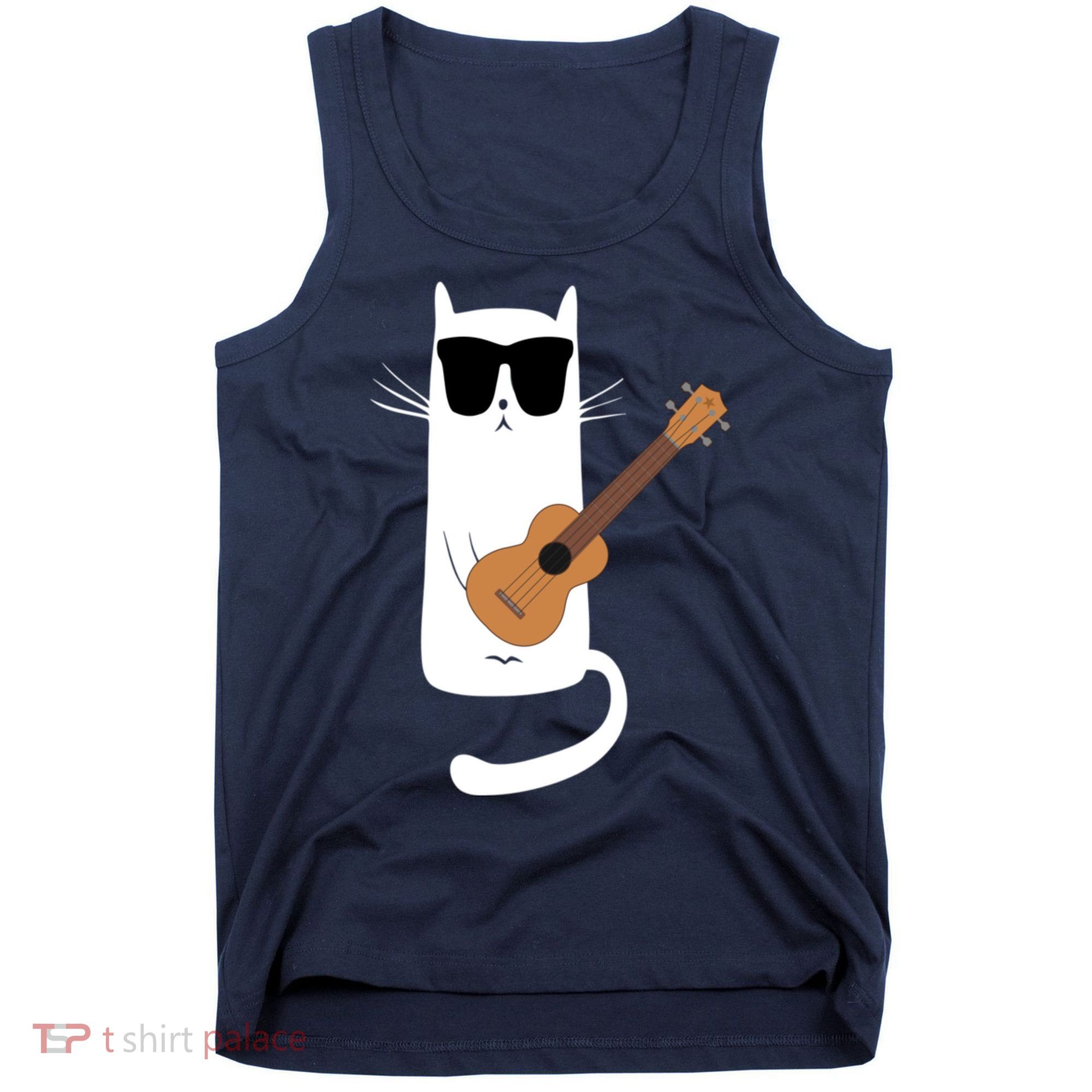 Funny Cat Wearing Sunglasses Playing Ukulele Tank Top