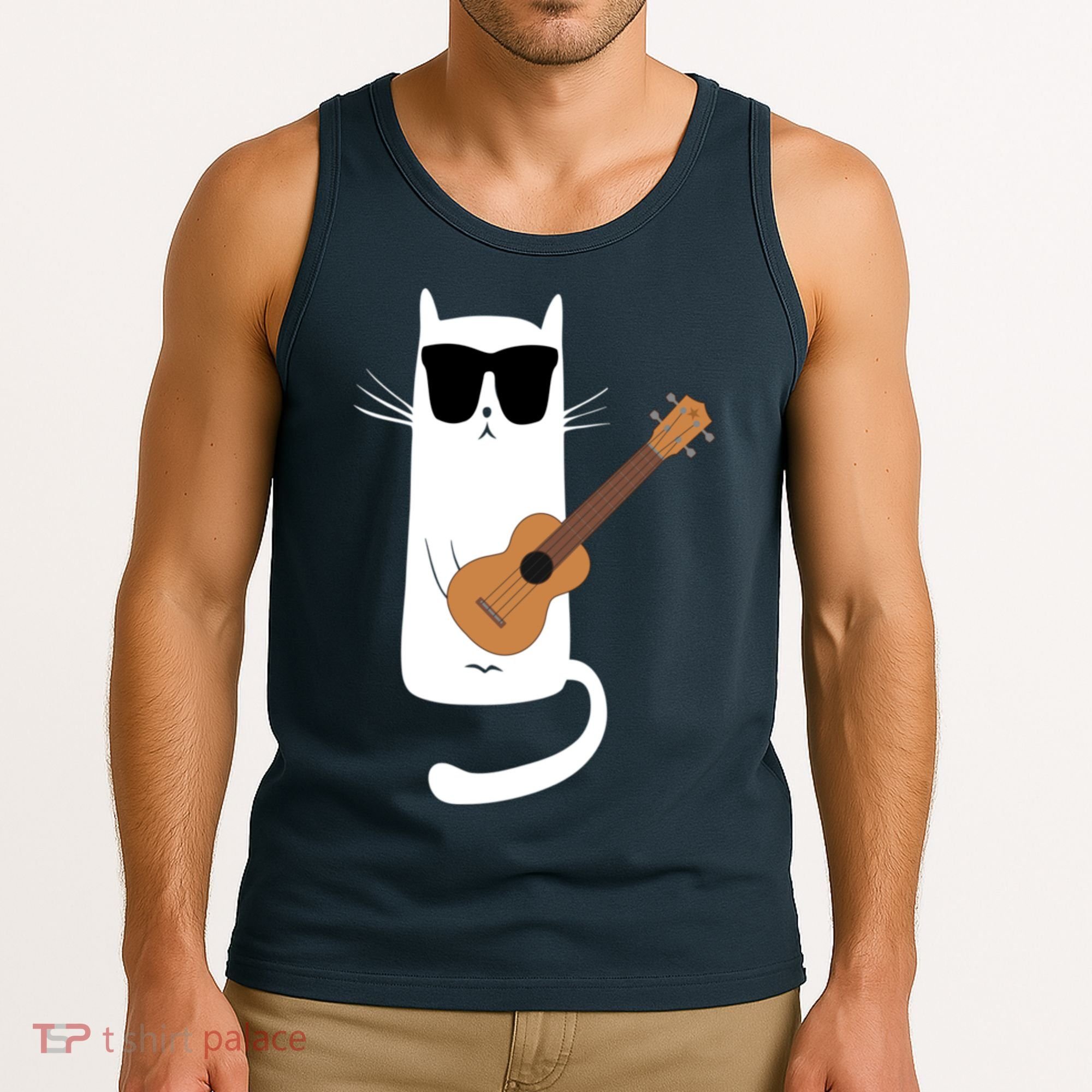 Funny Cat Wearing Sunglasses Playing Ukulele Tank Top