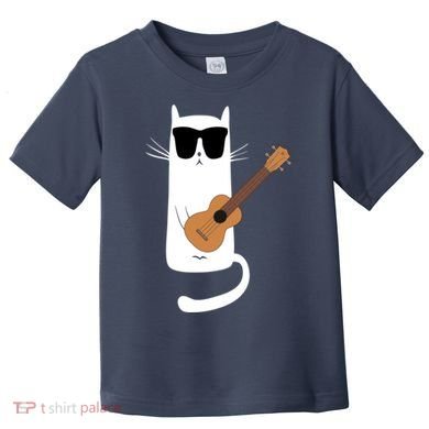 Funny Cat Wearing Sunglasses Playing Ukulele Toddler T-Shirt