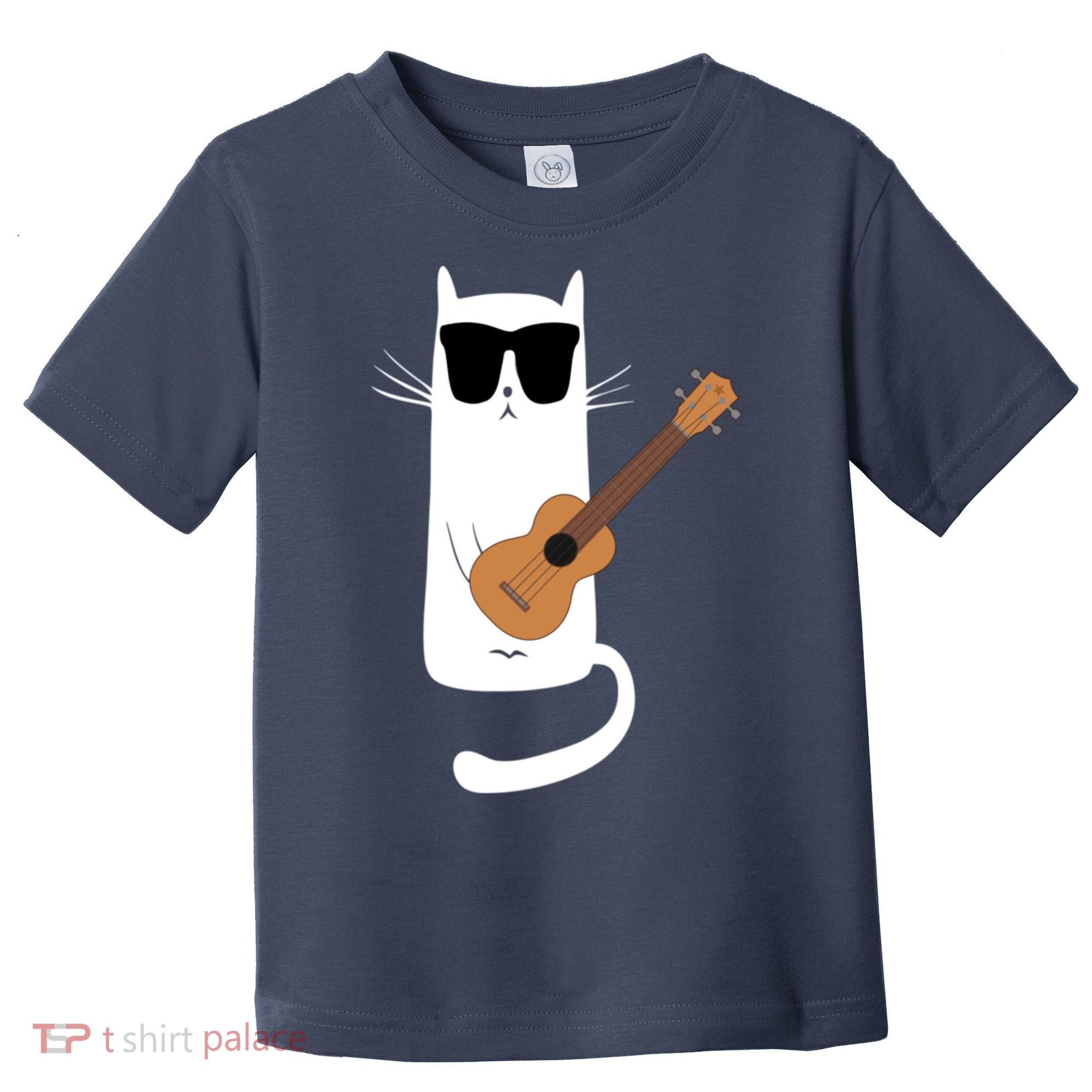 Funny Cat Wearing Sunglasses Playing Ukulele Toddler T-Shirt