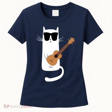 Funny Cat Wearing Sunglasses Playing Ukulele Women's T-Shirt