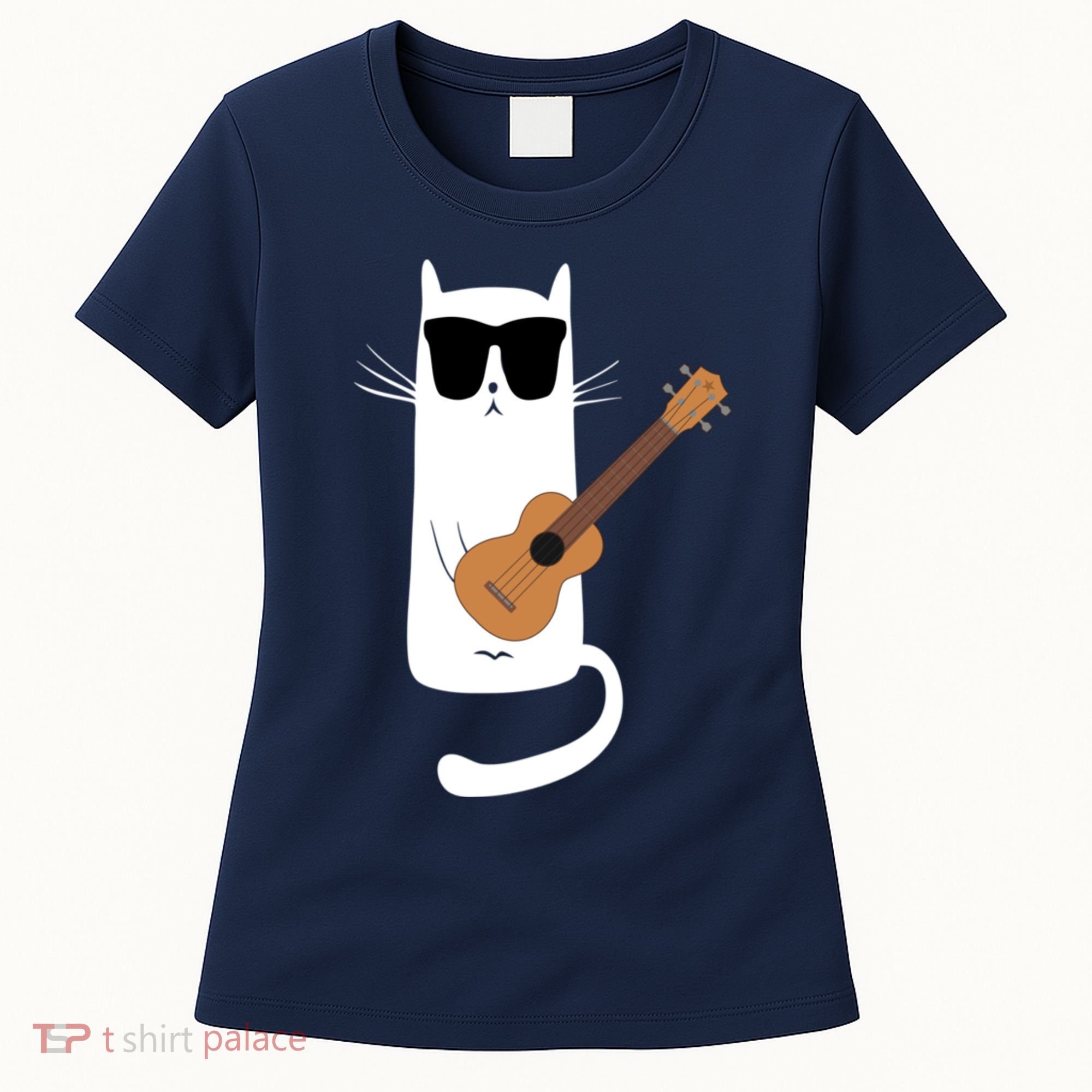 Funny Cat Wearing Sunglasses Playing Ukulele Women's T-Shirt