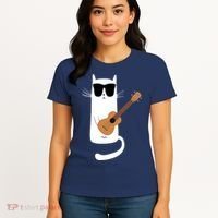 Funny Cat Wearing Sunglasses Playing Ukulele Women's T-Shirt thumb 4
