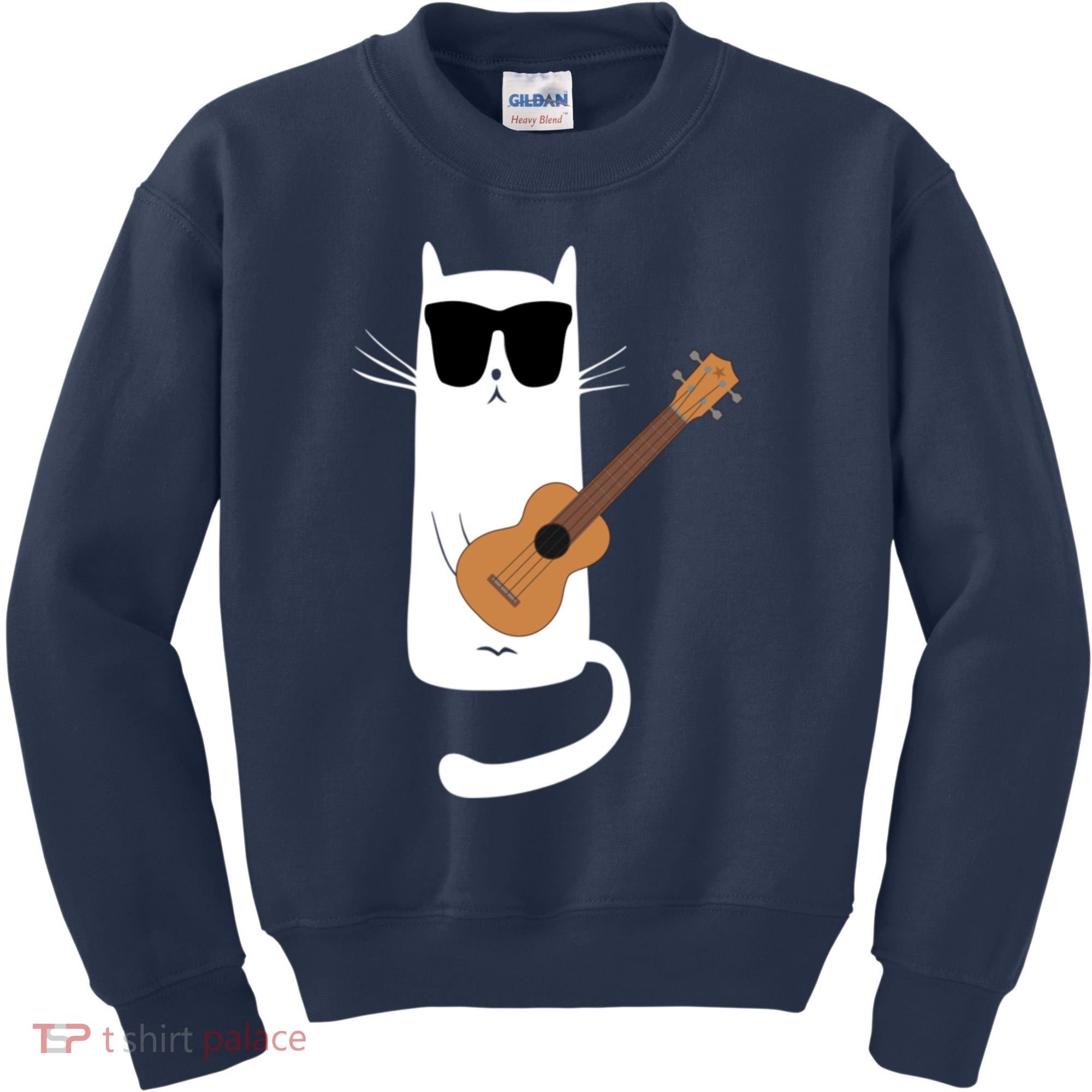 Funny Cat Wearing Sunglasses Playing Ukulele Kids Sweatshirt