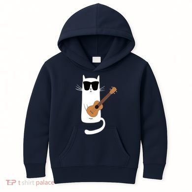 Funny Cat Wearing Sunglasses Playing Ukulele Kids Hoodie