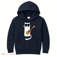 Funny Cat Wearing Sunglasses Playing Ukulele Kids Hoodie thumb 0