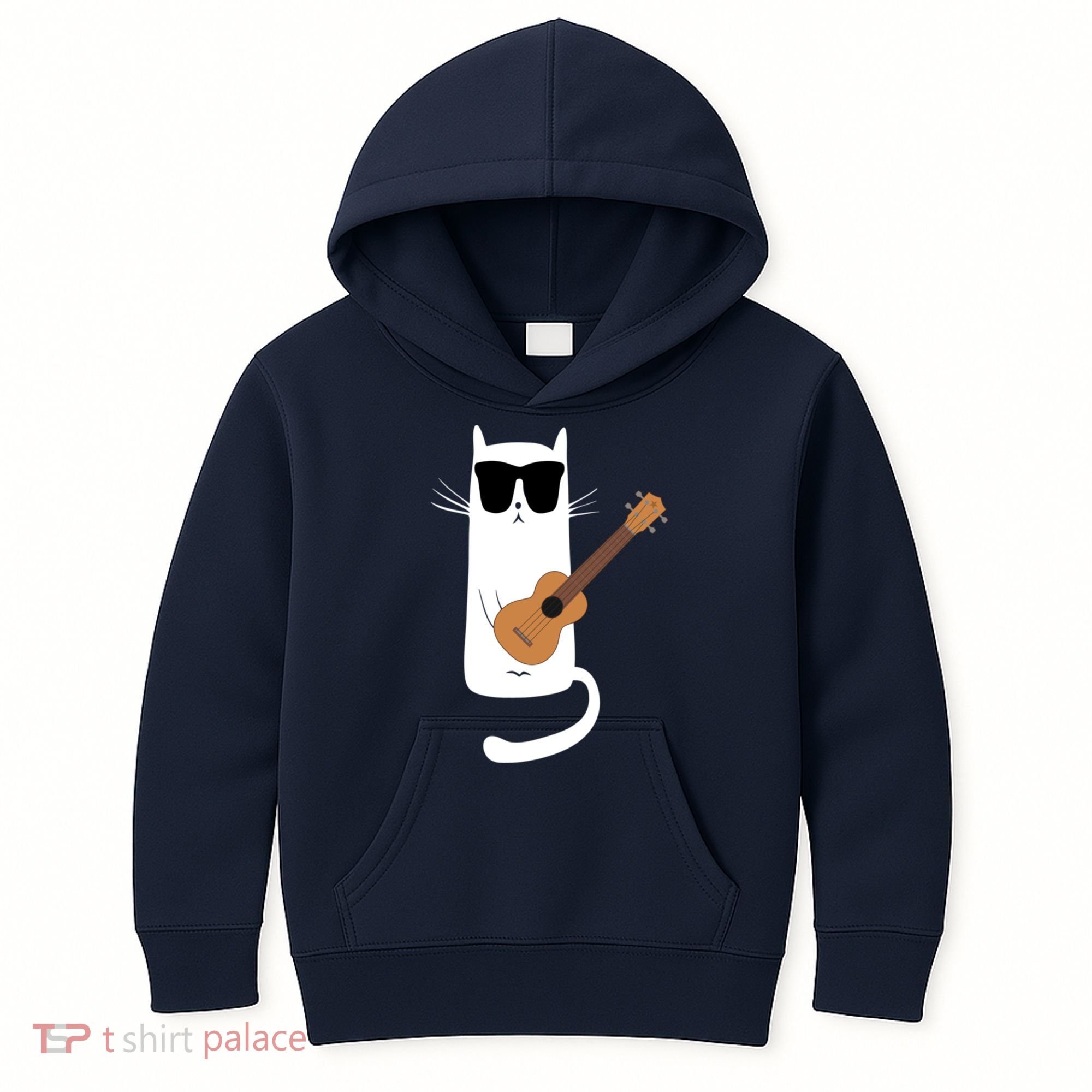 Funny Cat Wearing Sunglasses Playing Ukulele Kids Hoodie