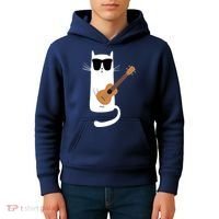Funny Cat Wearing Sunglasses Playing Ukulele Kids Hoodie thumb 4