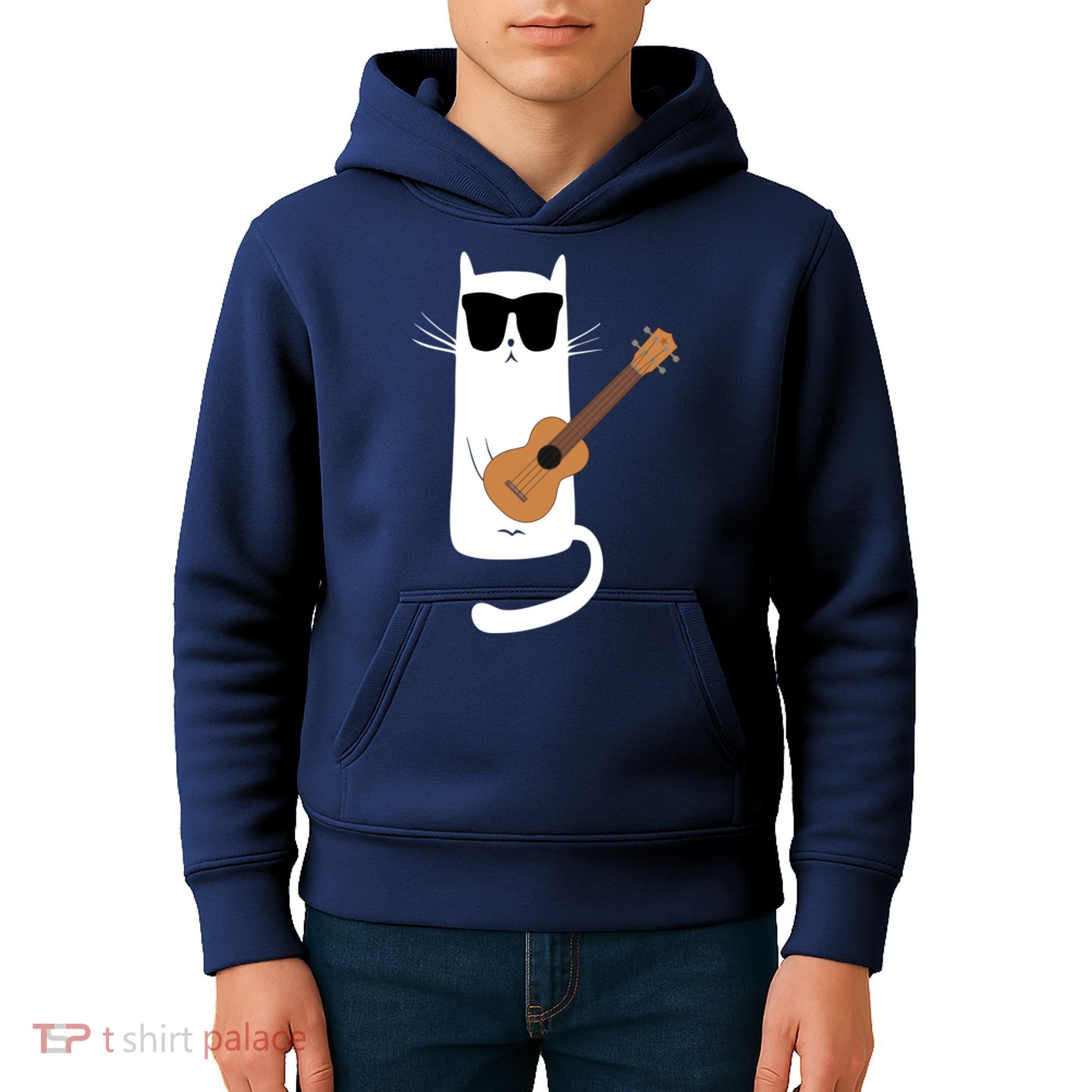 Funny Cat Wearing Sunglasses Playing Ukulele Kids Hoodie