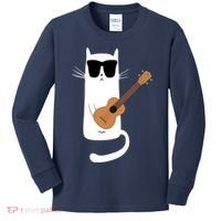 Funny Cat Wearing Sunglasses Playing Ukulele Kids Long Sleeve Shirt thumb 0
