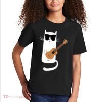 Funny Cat Wearing Sunglasses Playing Ukulele Kids T-Shirt thumb 2