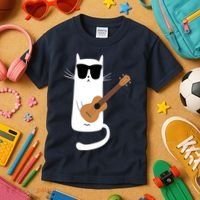 Funny Cat Wearing Sunglasses Playing Ukulele Kids T-Shirt thumb 3