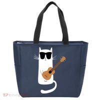 Funny Cat Wearing Sunglasses Playing Ukulele Tote Bag thumb 0