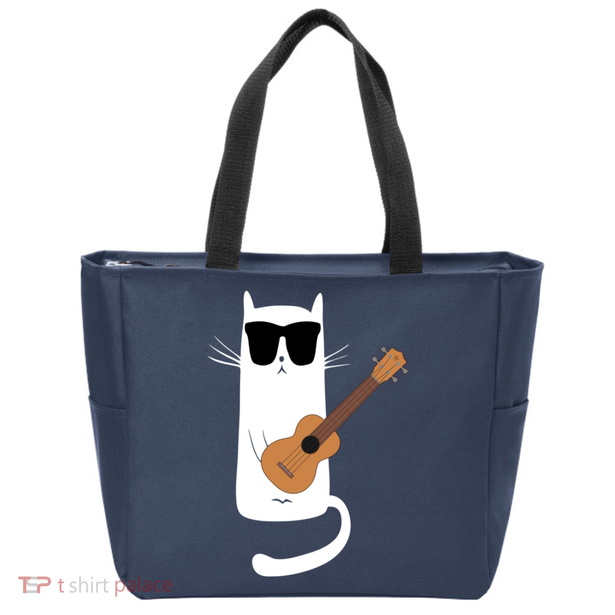 Funny Cat Wearing Sunglasses Playing Ukulele Tote Bag