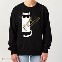 Funny Cat Wearing Sunglasses Playing Trombone Women's Sweatshirt thumb 0