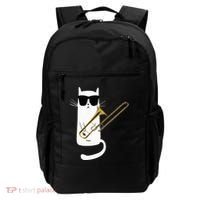 Funny Cat Wearing Sunglasses Playing Trombone Backpack thumb 0
