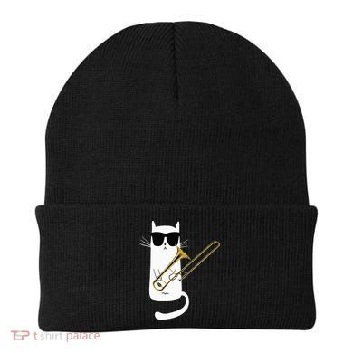 Funny Cat Wearing Sunglasses Playing Trombone Beanie