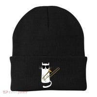 Funny Cat Wearing Sunglasses Playing Trombone Beanie thumb 0