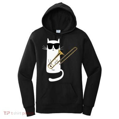 Funny Cat Wearing Sunglasses Playing Trombone Women's Hoodie