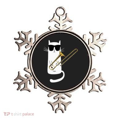Funny Cat Wearing Sunglasses Playing Trombone Ornament