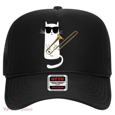 Funny Cat Wearing Sunglasses Playing Trombone Hat