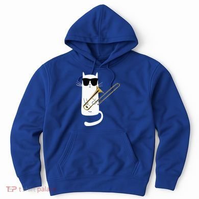 Funny Cat Wearing Sunglasses Playing Trombone Hoodie