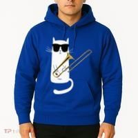 Funny Cat Wearing Sunglasses Playing Trombone Hoodie thumb 2