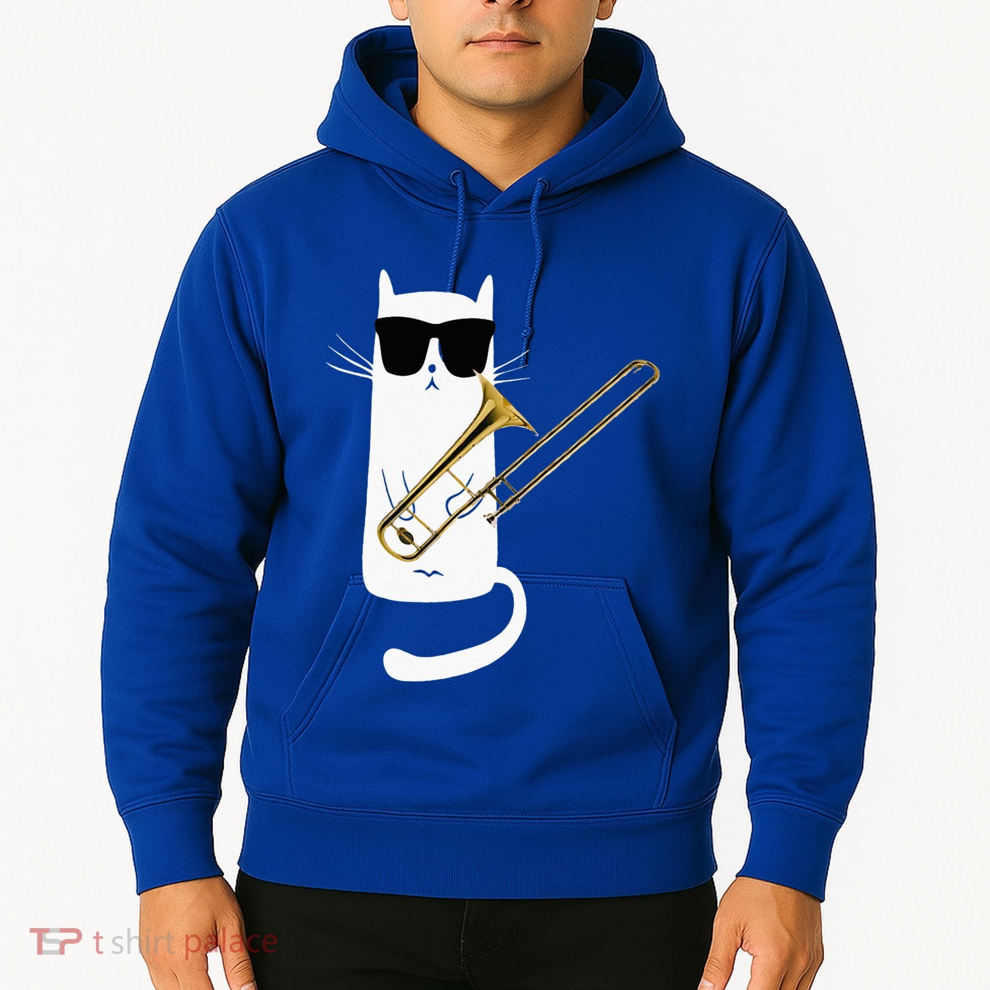 Funny Cat Wearing Sunglasses Playing Trombone Hoodie