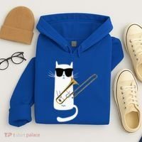 Funny Cat Wearing Sunglasses Playing Trombone Hoodie thumb 4