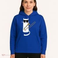 Funny Cat Wearing Sunglasses Playing Trombone Hoodie thumb 5