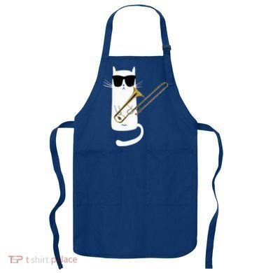 Funny Cat Wearing Sunglasses Playing Trombone Apron