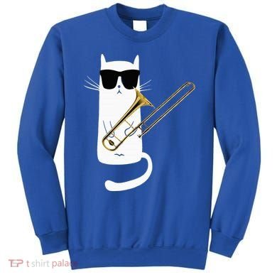 Funny Cat Wearing Sunglasses Playing Trombone Sweatshirt