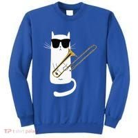 Funny Cat Wearing Sunglasses Playing Trombone Sweatshirt thumb 0