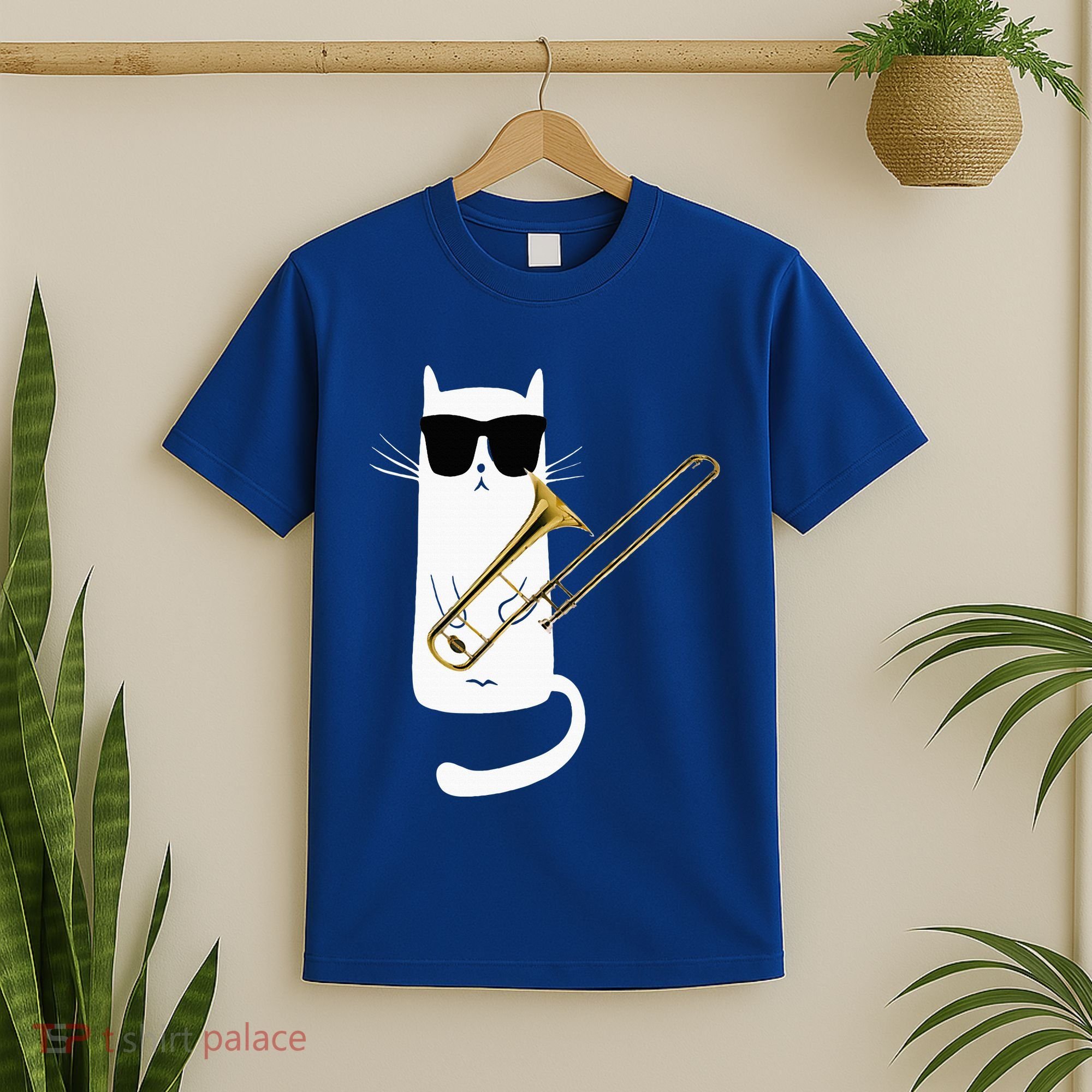 Funny Cat Wearing Sunglasses Playing Trombone T-Shirt
