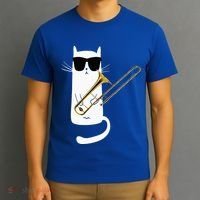 Funny Cat Wearing Sunglasses Playing Trombone T-Shirt thumb 3