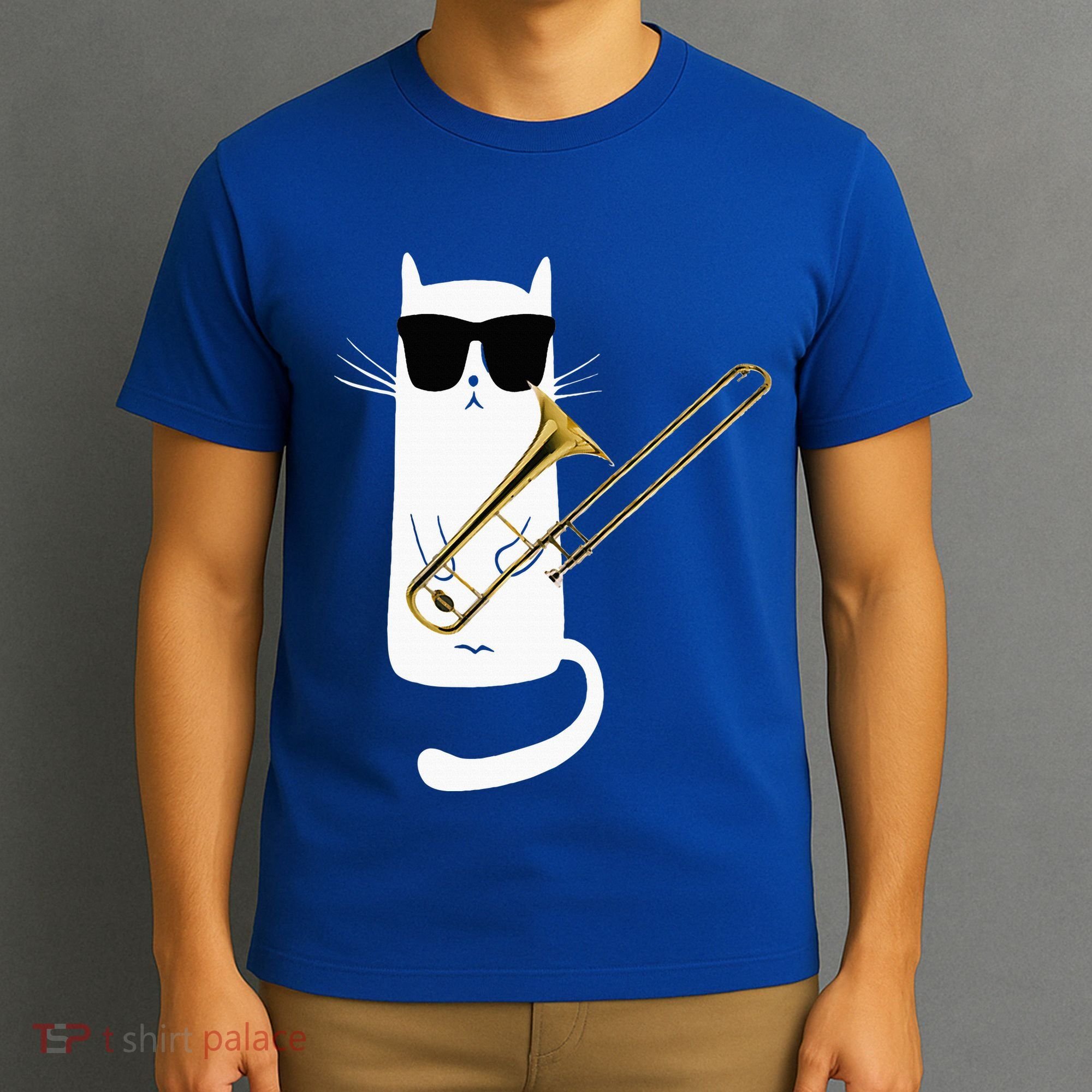 Funny Cat Wearing Sunglasses Playing Trombone T-Shirt