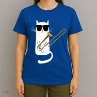 Funny Cat Wearing Sunglasses Playing Trombone T-Shirt thumb 4